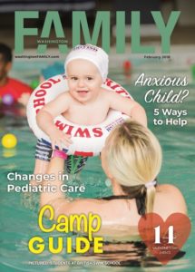 Baby in British Swim School class on front of Family Washington Magazine cover