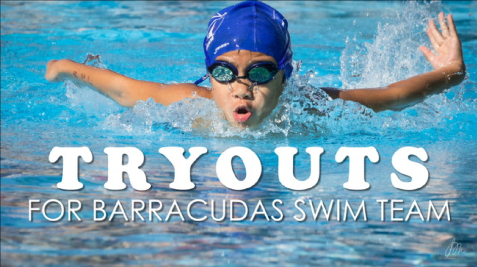 Graphic for Barracudas Swim Team tryouts