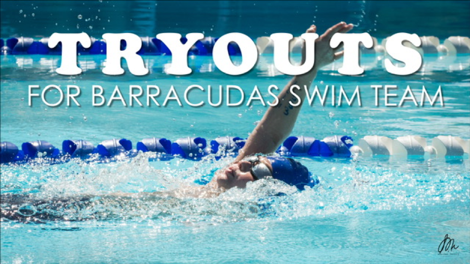 Graphic for Barracudas Swim Team tryouts of boy swimming