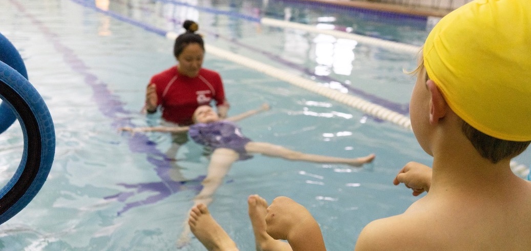 Children attending a survival swimming lesson