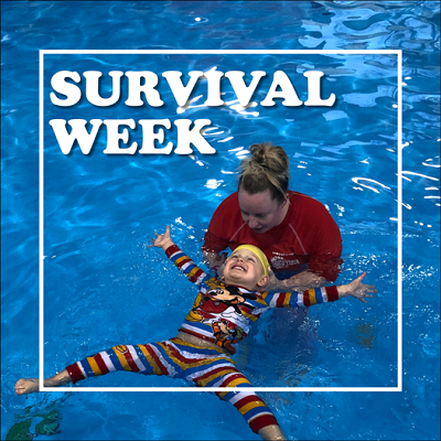 Child wearing their clothes in the water with a swim coach