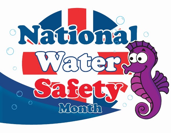 Graphic with a seahorse for national water safety month